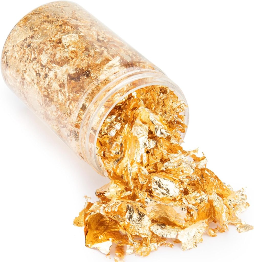 10g Gold Foil Flakes for Resin, Gold Leaf Flakes, Gold Flakes for Crafts, Nail Art, Painting, Crafts, Slime and Resin Jewelry Making, DIY Crafts, Metallic Gold Foil Flakes