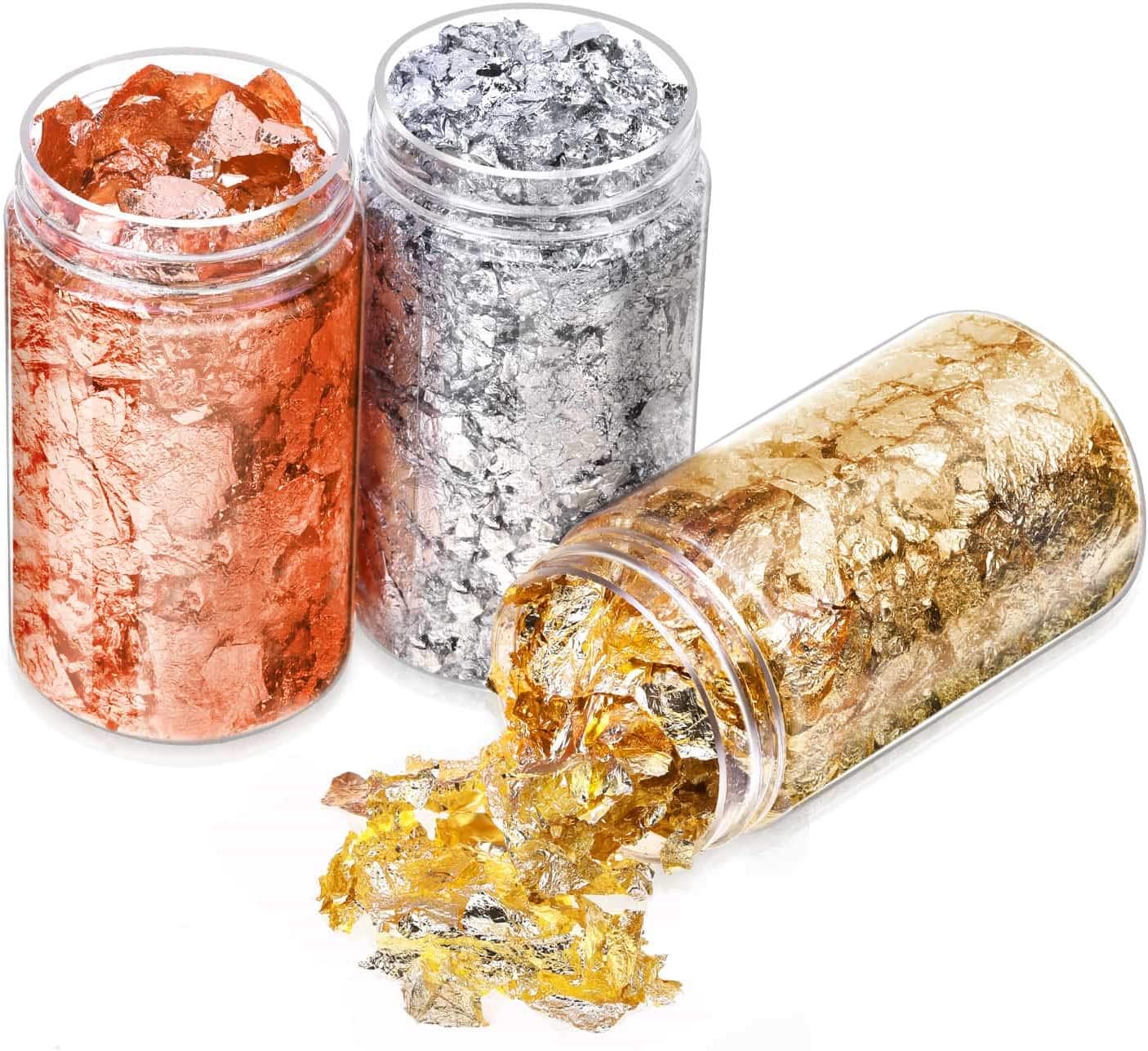 Gold Foil Flakes for Resin, Paxcoo Imitation Gold Foil Flakes Metallic Leaf for Nails, Painting, Crafts, Slime and Resin Jewelry Making (Gold, Silver, Copper Colors)
