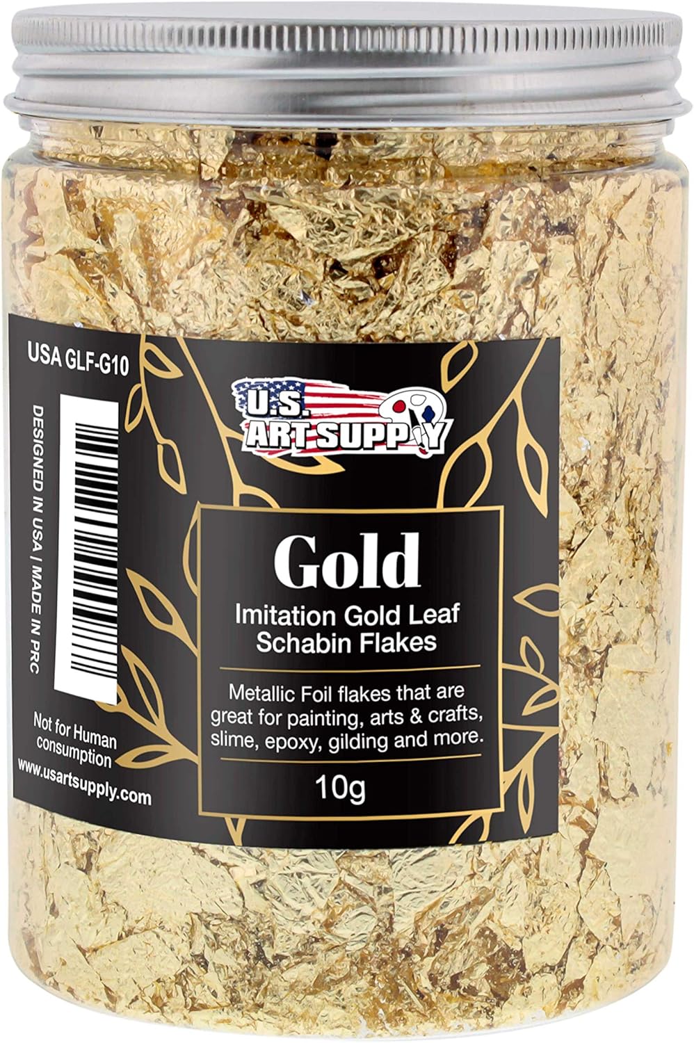 U.S. Art Supply Metallic Foil Schabin Gilding Gold Leaf Flakes – Imitation Gold in 10 Gram Bottle – Gild Picture Frames, Paintings, Furniture, Decorate Epoxy Resin, Nails, Jewelry, Slime