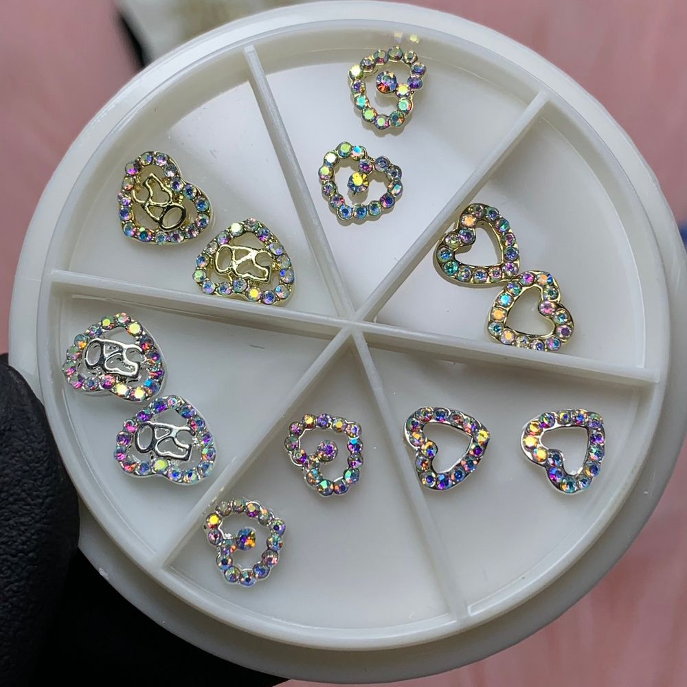 gold heart nail charms set - 3
