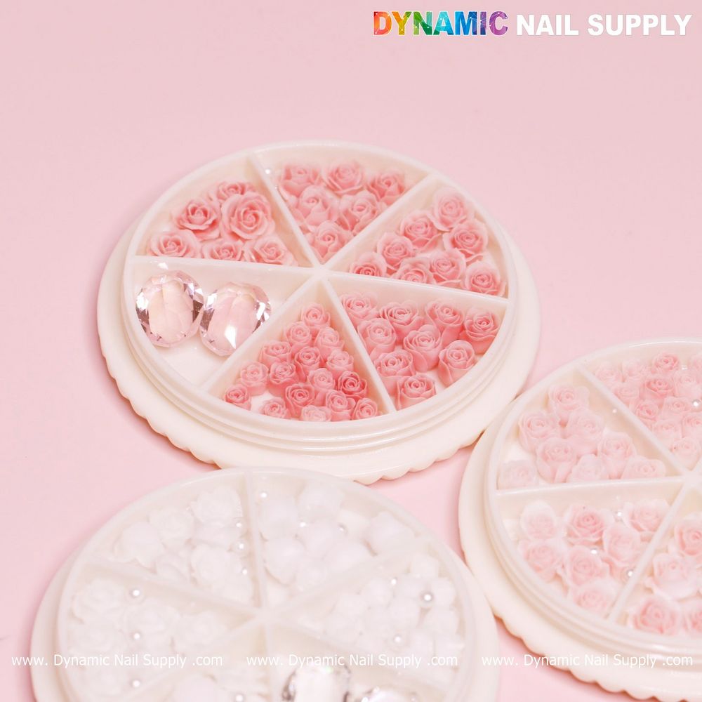 pink rose nail charms and pearls - 2