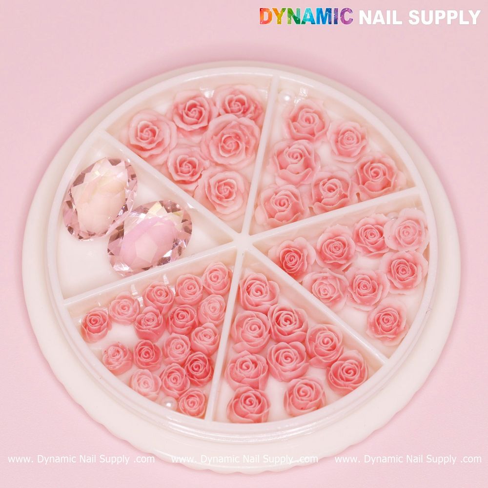 pink rose nail charms and pearls - 3