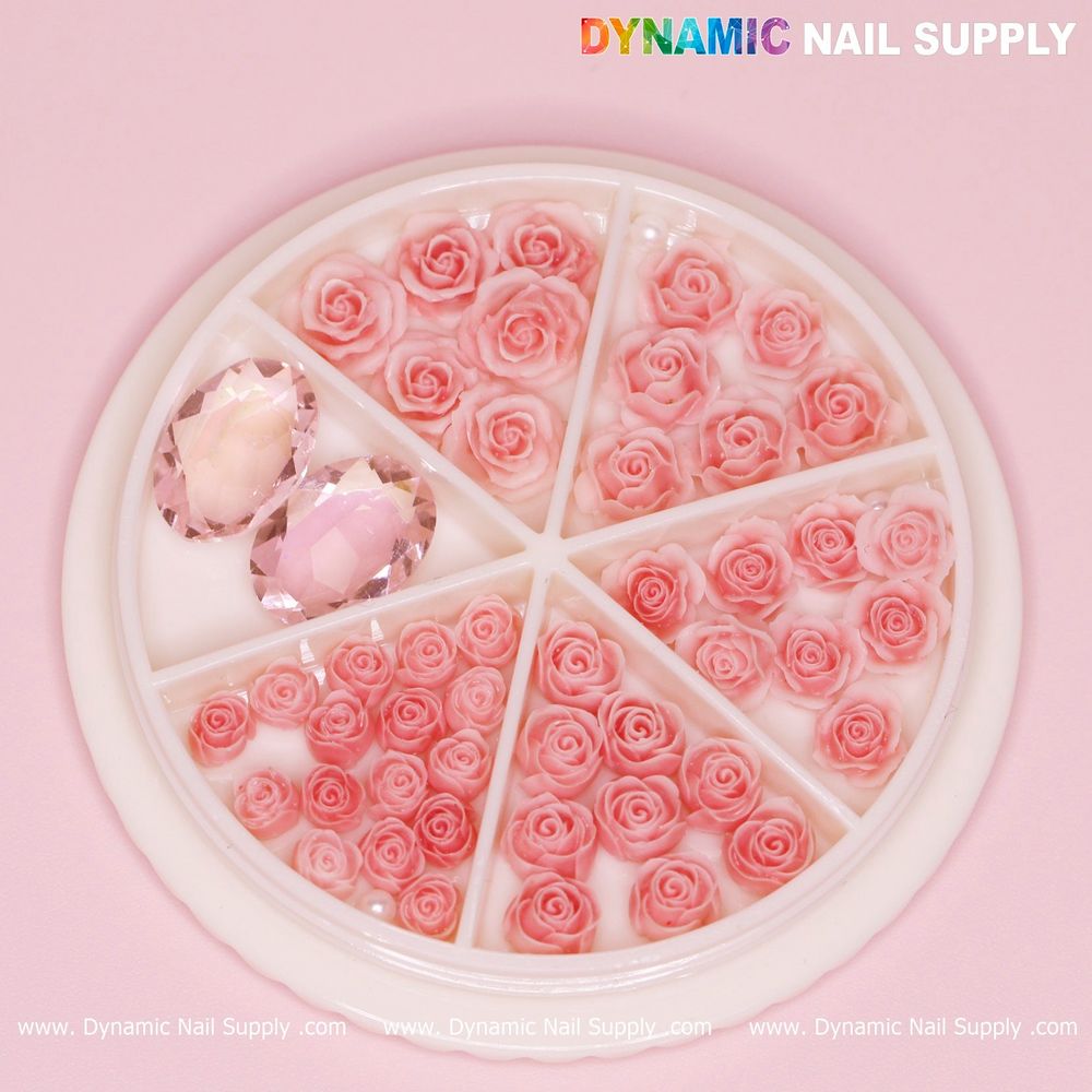 pink rose nail charms and pearls - 4